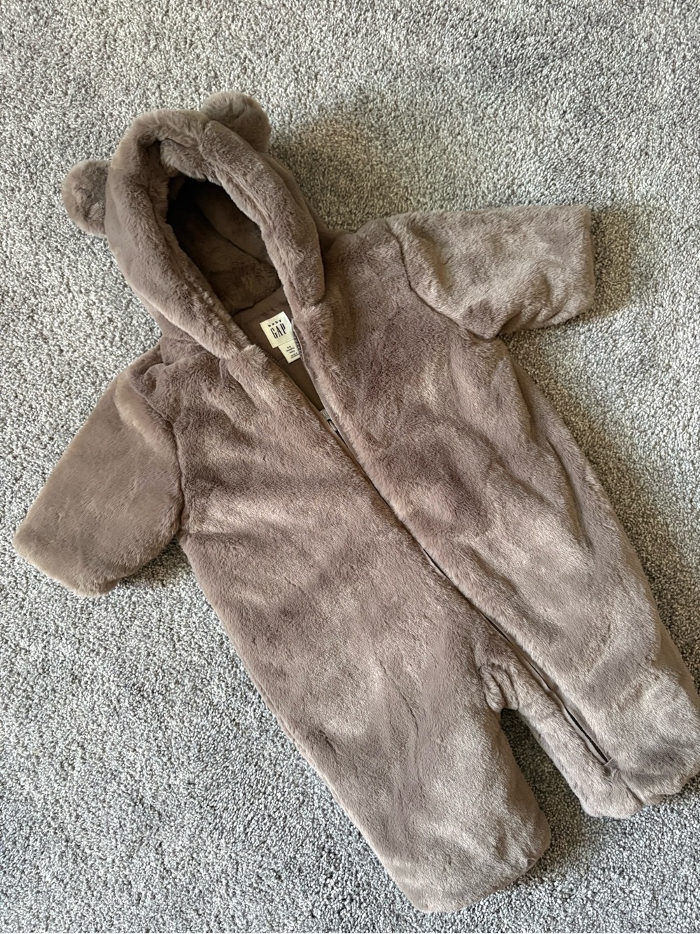 GAP Plush Brown Hooded Baby One-Piece with Bear Ears